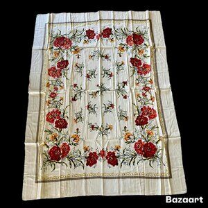 Vintage 1940's 50's Floral Carnation Print Tablecloth